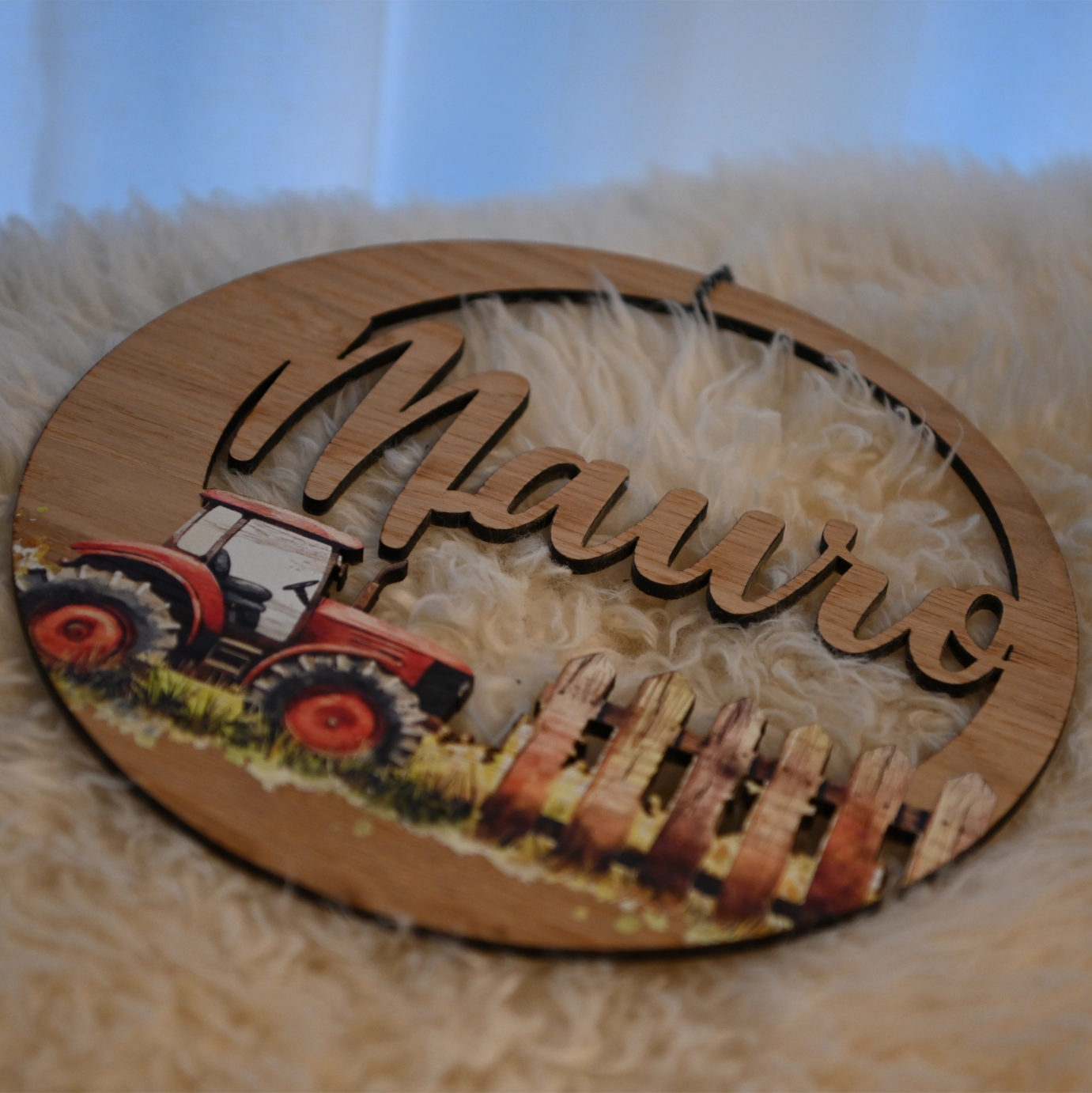 Namensschild Traktor aus Holz personalisiert mit Name