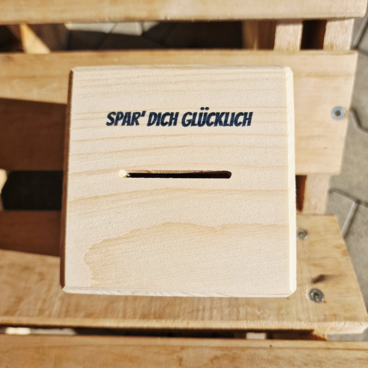 Holzspardose Fahrzeuge auf Regenbogen