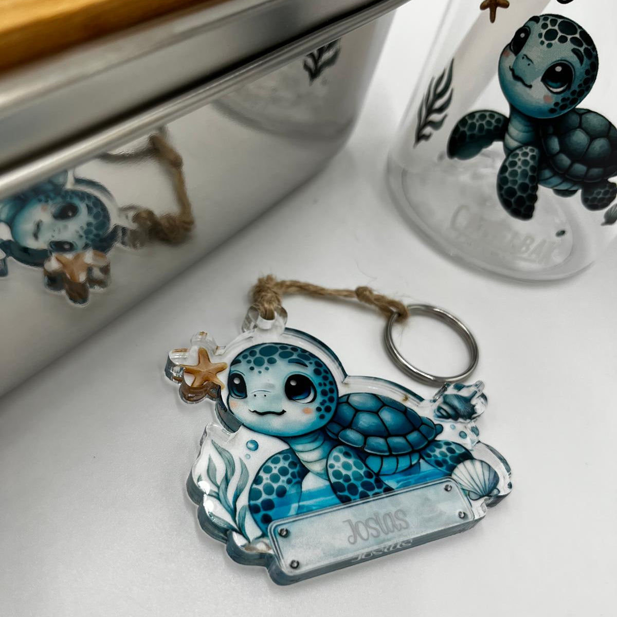 Schulstart Set Schildkröte personalisiert mit Lunchbox, Trinkflasche &amp; Schlüsselanhänger