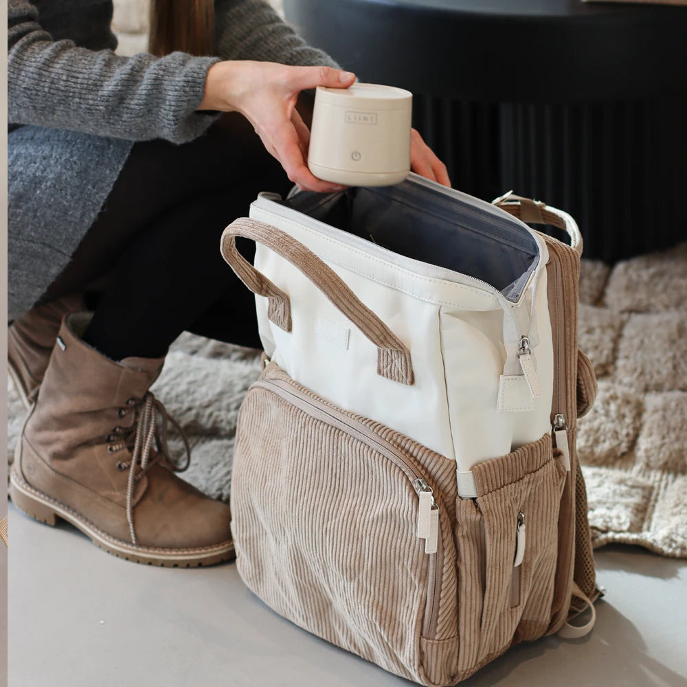 Wickelrucksack Cord in braun mit veganem Leder