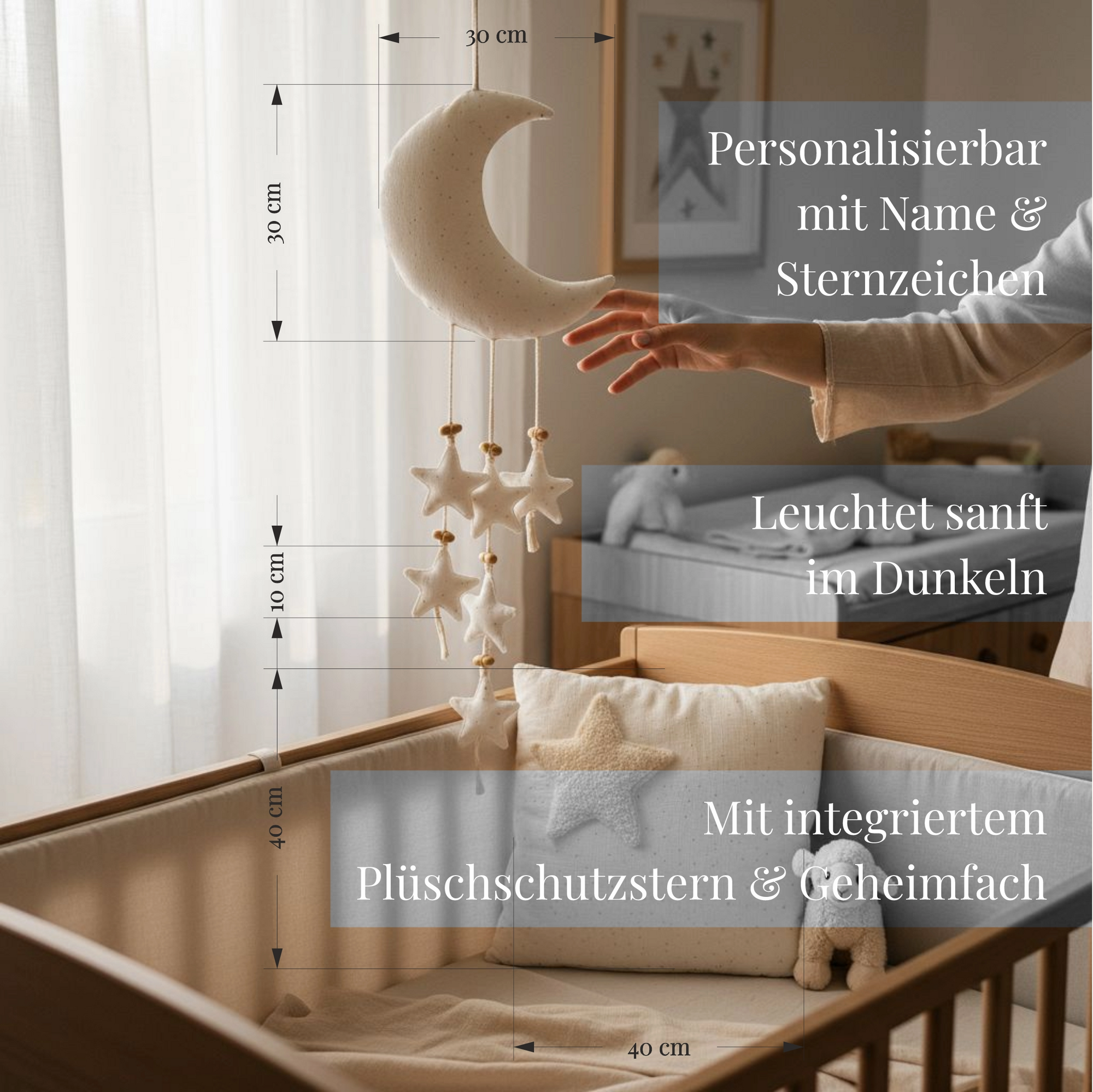 Wunschstern kissten set mit mond und familiensterne inklusive beschreibung und vermassung