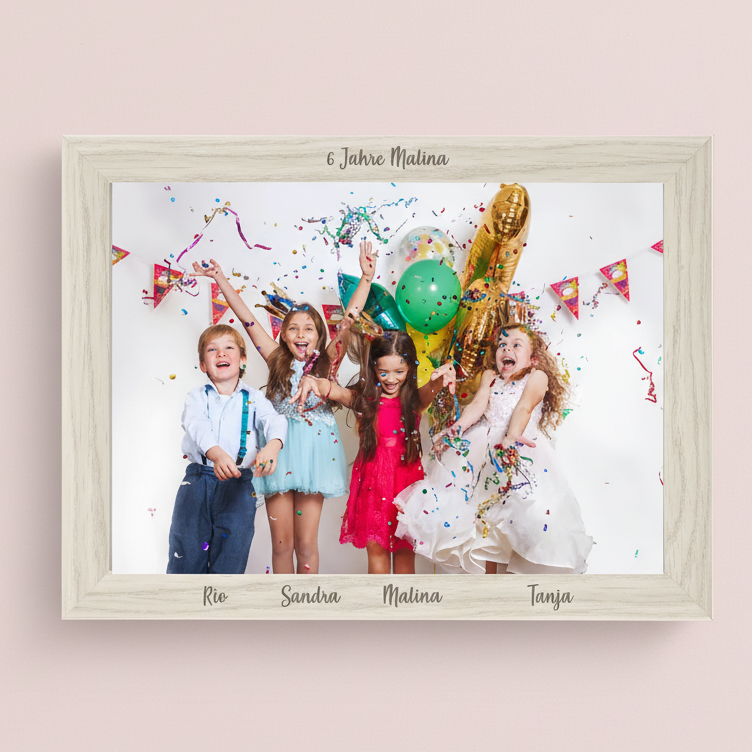 geburtstags partybild im bilderrahmen personalisierbar