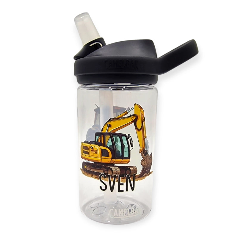 camelbak clear trinkflasche mit bagger sujet und namen bedruckt