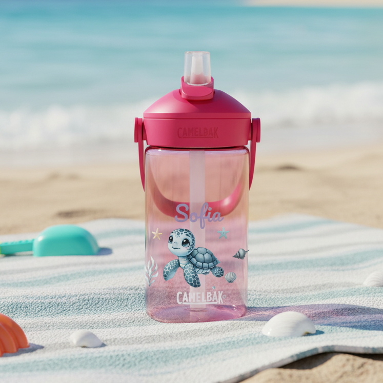 wunderschöne pinke camelbak mit schildkröten motiv und namen personalisiert