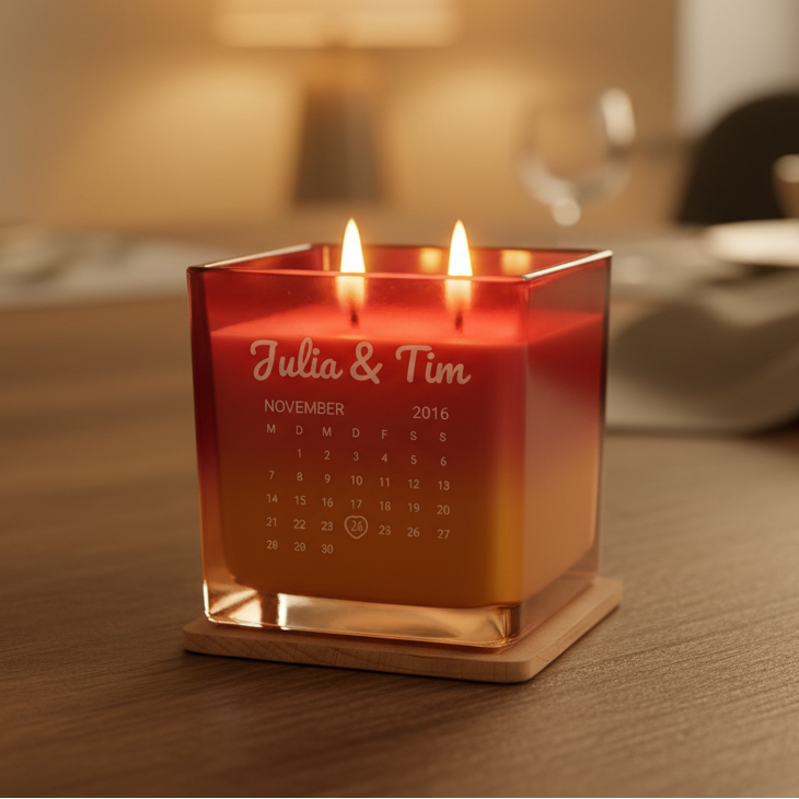 wunderschöne duftkerze im glas mit lasergravur veredelt