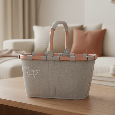 edler einkaufskorb in grau und Roségold personalisiert mit direktstickerei