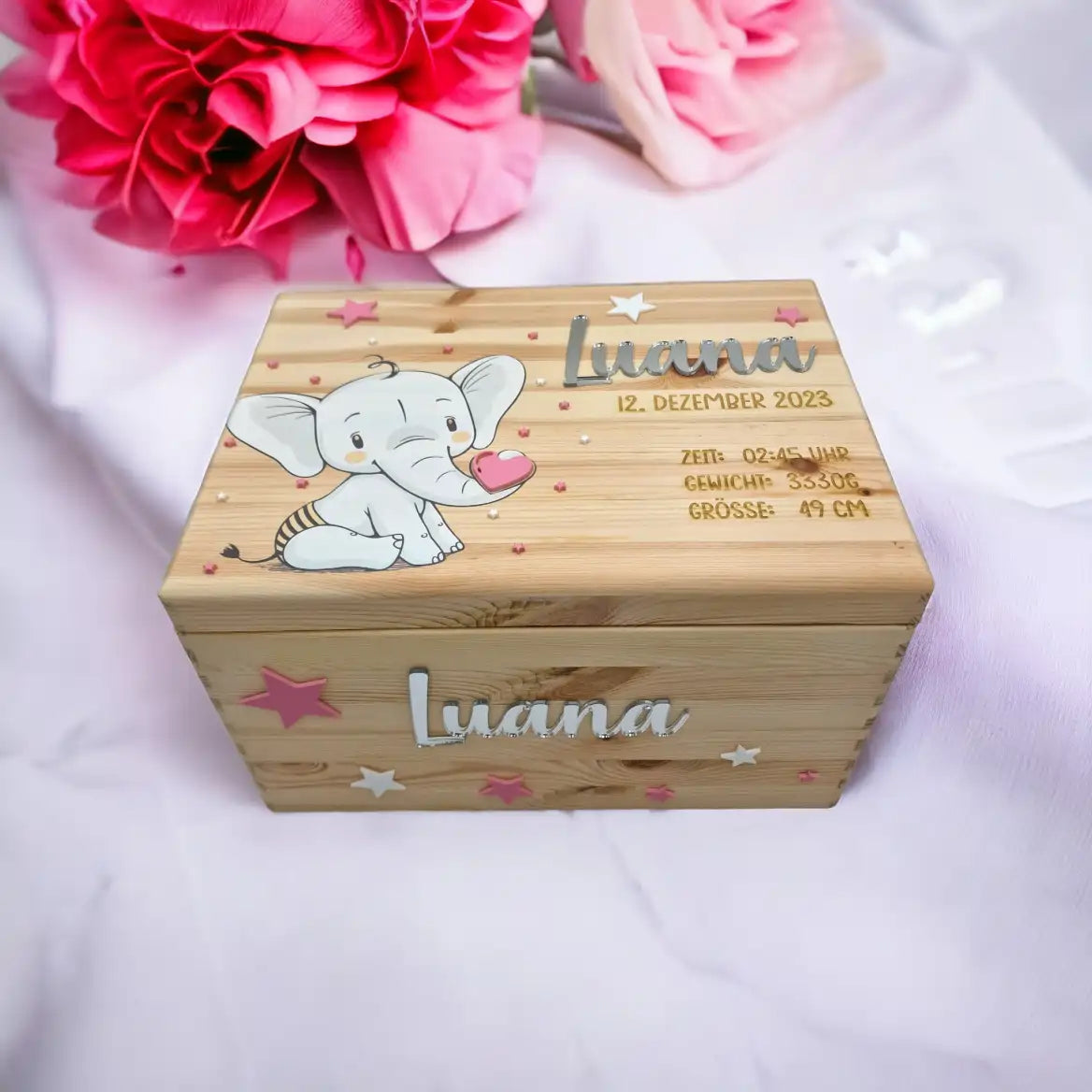 personalisierte erinnerungskiste kindergeburtstag geschenk im elefanten design