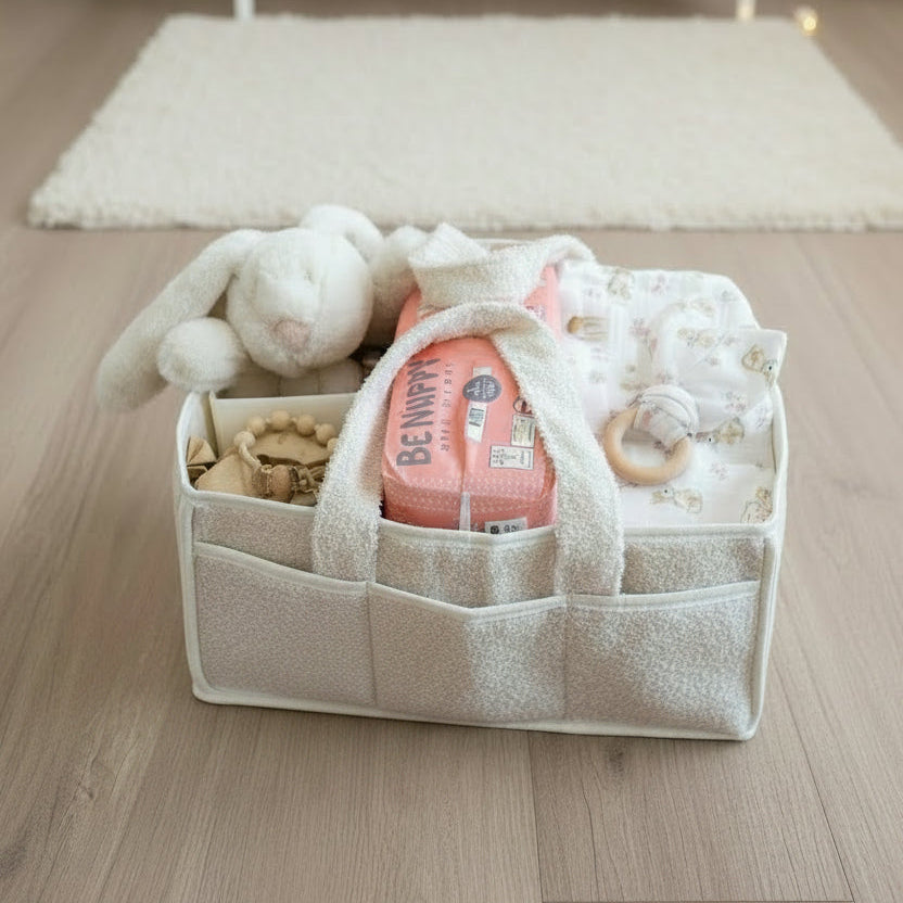 geschenkset plüsch waldtier rosa gefüllt mit plüschhase, nuggikette aus silikon, be nappy windeln, nuscheli &amp; beissring waldtiere rosa und Namenschild