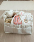 geschenkset plüsch waldtier rosa gefüllt mit plüschhase, nuggikette aus silikon, be nappy windeln, nuscheli & beissring waldtiere rosa und Namenschild