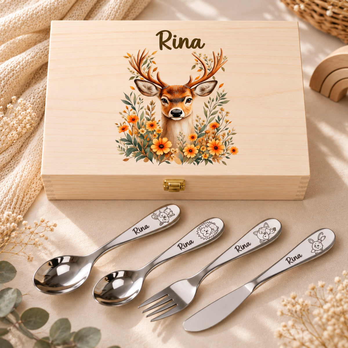 Kinderbesteck-Set mit Waldtiere wählbar