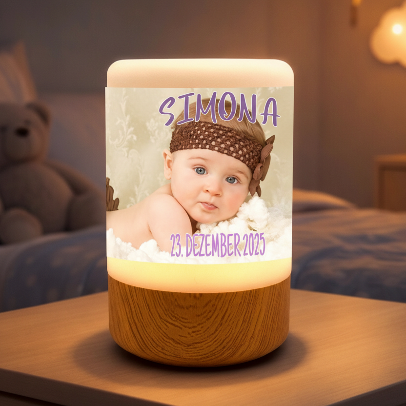 wunderschönes Led nachtlicht bedruckt mit wunschfoto und wunschtext personalisiert