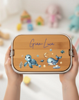 Lunchbox Edelstahl mit Holzbrett Schildkröte und Wal mit Namen personalisiert