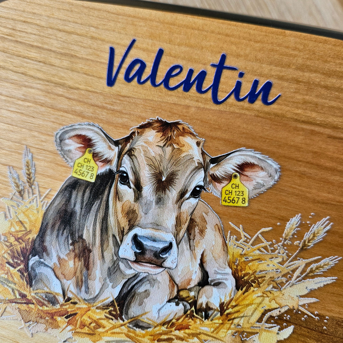 Lunchbox Edelstahl mit Holzbrett Brown Swiss &amp; Namen personalisiert