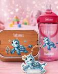 Schulstart Set Schildkröte personalisiert mit Lunchbox, Trinkflasche & Schlüsselanhänger