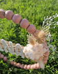 Namens- und Türschild Trockenblumen mit Holzperlen, rosa