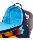 Blaue Innenseite von Tukan Kinder Rucksack von Affenzahn. Blaues Staufach, graue Schultergurte.