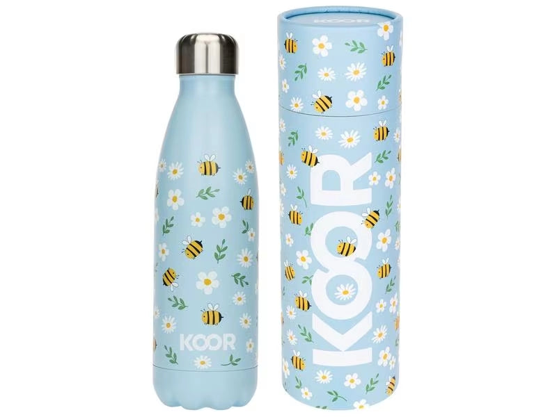 Hellblaue Koor Trinkflasche Api 500ml personalisierbar mit Namen in Verpackung